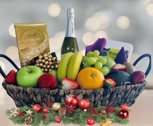 Deluxe Christmas Bubbles, Fruit & Chocolate Gift Basket - Free delivery Perth