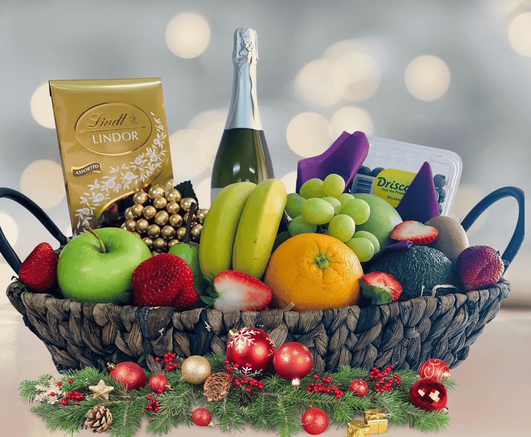 Deluxe Christmas Bubbles, Fruit & Chocolate Gift Basket - Free delivery Perth